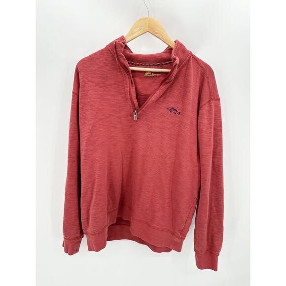 Orvis Shirt Men XL Rust Red Long Sleeve Quarter Zip Cotton Blend Pullover - Picture 1 of 8